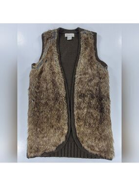 Ariat Sweater Vest Womens XS Brown Faux Fur Wool Blend Knit Open Western Sweater
